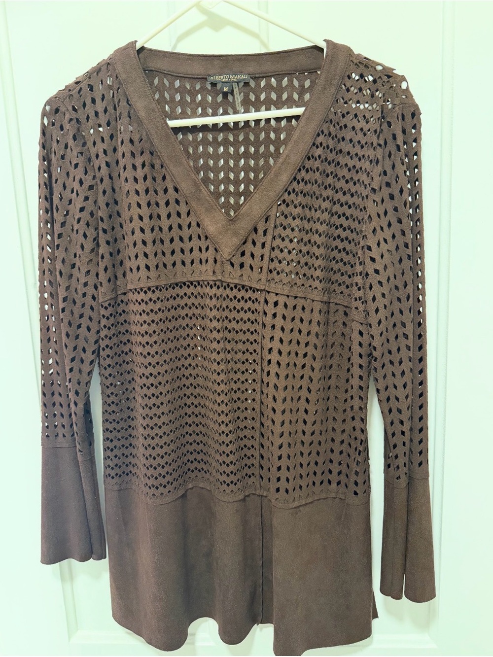 Alberto Makali Chocolate Brown Perforated V-Neck Tunic